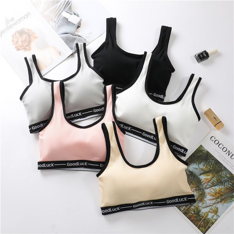 Cotton girl sports underwear female students wrapped chest without steel ring gathered shockproof tube top development period camisole