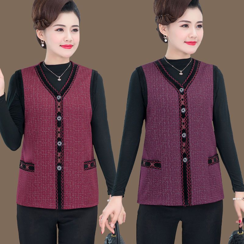 Spring and autumn thin waistcoat middle-aged and elderly mothers wear large size loose outerwear waistcoat vest grandma tops vest coat