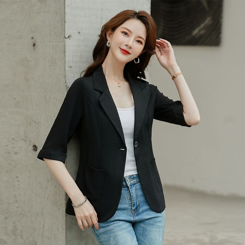 2022 summer new small suit jacket women's Korean version slim fit and slim large size three-quarter sleeve casual sun protection clothing top