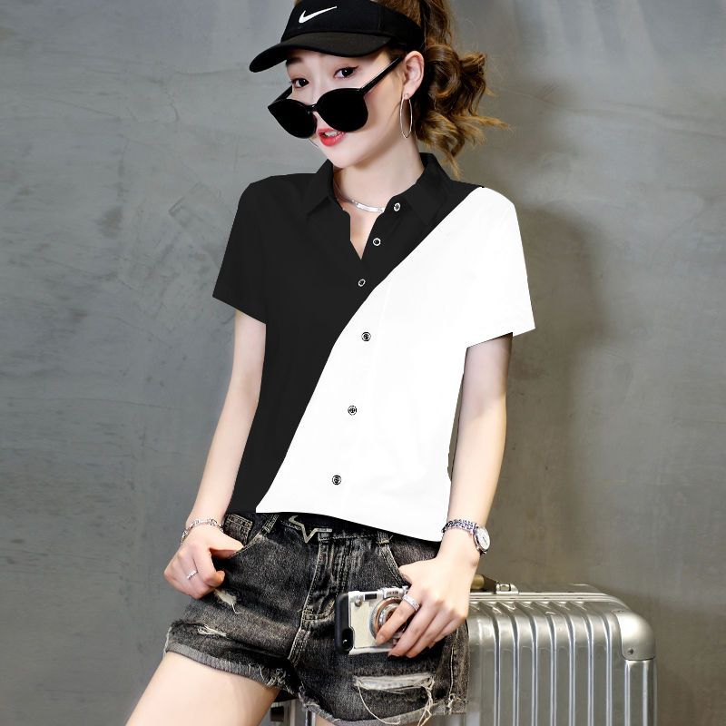 Shirts for women  new summer style Hong Kong style versatile white short-sleeved slim design niche shirt tops