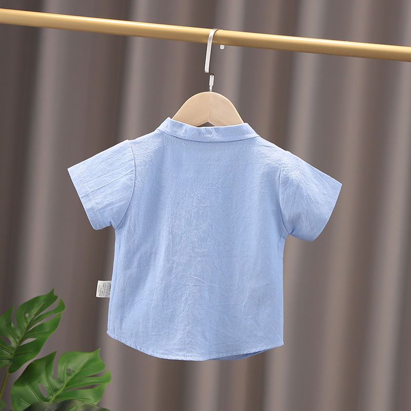 男童短袖衬衣棉质儿童婴儿小童纯棉半袖衬衫宝宝格子上衣薄款夏季