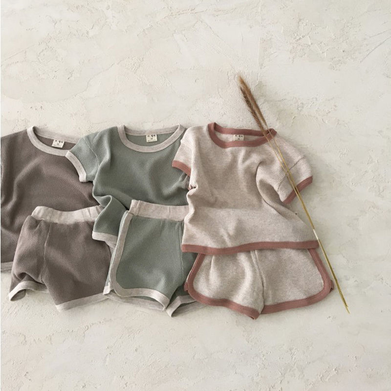 Korean version of ins baby children's clothing made of old color casual sports short-sleeved suit male and female baby summer cotton two-piece suit