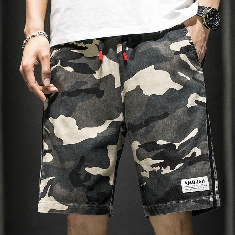 Shorts men's summer trend casual sports beach cropped breeches ins trendy brand camouflage tooling five-point pants
