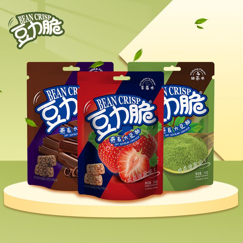37706-豆力脆燕麦雪花酥70g*6包抹茶草莓巧克力味网红零食小吃糕点-详情图