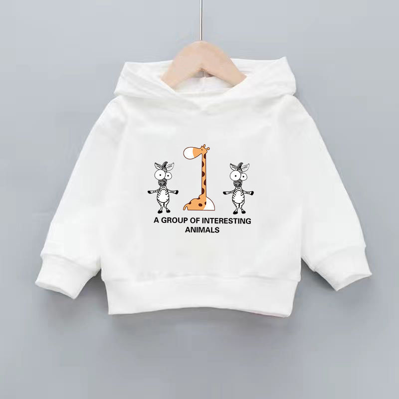 Children's hooded sweater boys and girls baby printed top spring and autumn new fashion loose coat foreign style bottoming shirt cotton
