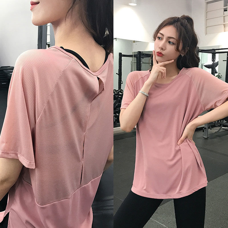 寬鬆健身服女透氣顯瘦速干T恤跑步訓練運動上衣瑜伽短袖罩衫夏薄