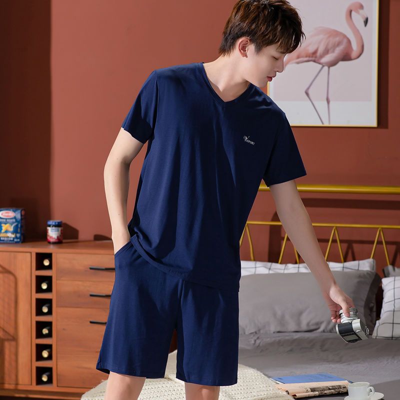 Pajamas men's modal short-sleeved shorts summer home service suit ice silk plus fat large size young and middle-aged loose breathable