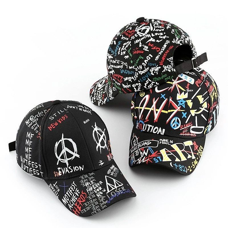 Graffiti Trendy Duck Tongue Hat Korean Fashion Couple Street Baseball cap Versatile Casual Hip Hop Sunscreen Sun hat_voghion.com