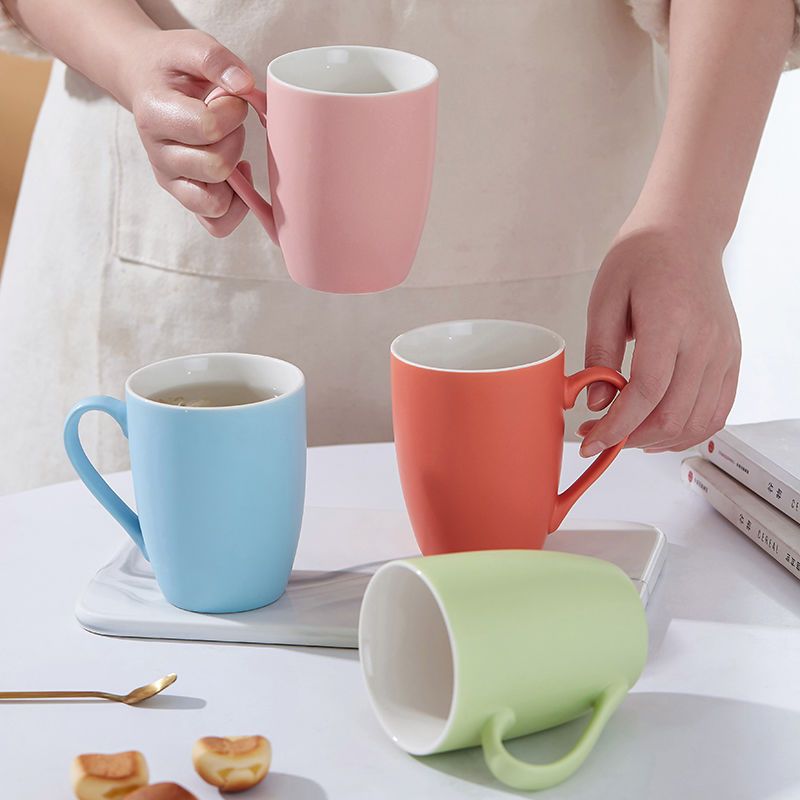 创意简约马卡龙色陶瓷杯子6个套装家用客厅早餐水杯小清新马克杯