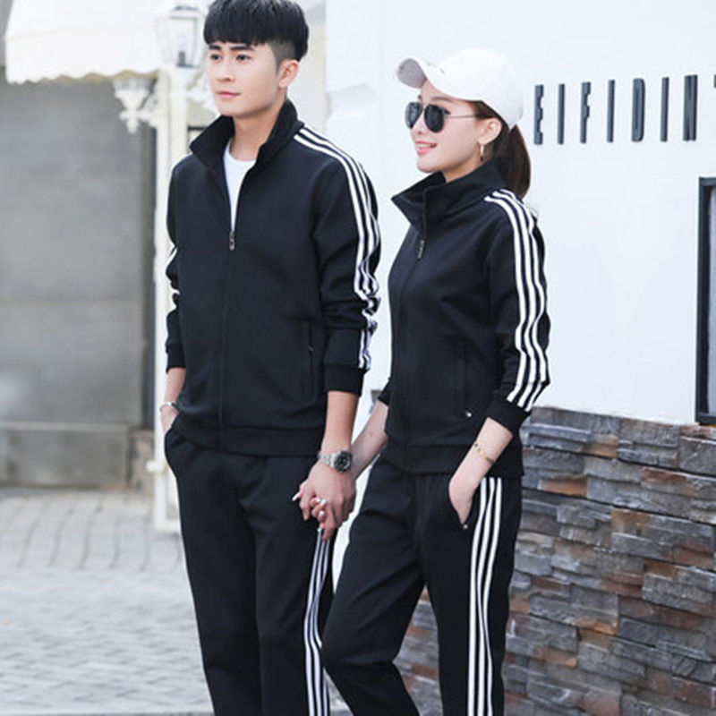 Sweatpants men's sports suit two-piece set three-bar sweater Korean version ins color matching coat men's spring and autumn style women's fashion