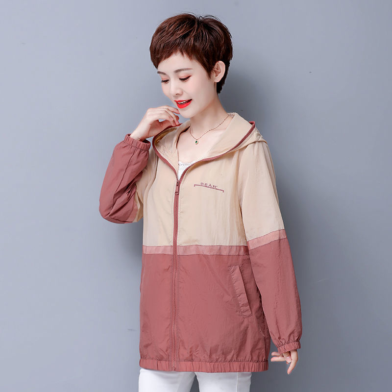 Large size sun protection clothing for women new middle-aged mother summer hooded loose casual sun protection clothing anti-UV thin coat