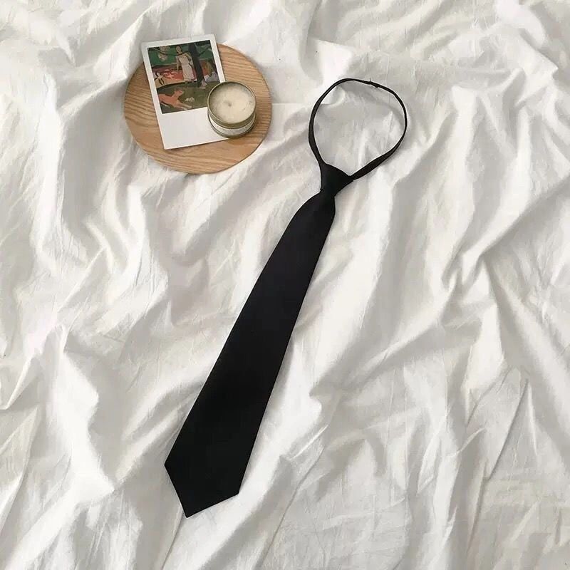 韩版学生学院风日系格子领带JK制服懒人领带黑色男女通用潮流领带