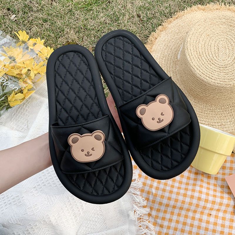 Summer Korean version of cute bear head flat slippers female students ins style home non-slip sandals and slippers can be worn outside