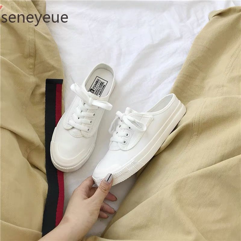 Half-trail canvas shoes women's 2022 summer new Korean style casual all-match breathable slip-on heelless lazy shoes trend