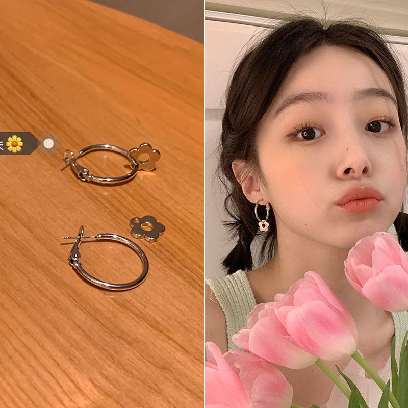 春季花朵耳圈女2022年新款耳飾ins冷淡風氣質高級感大氣耳環圈圈