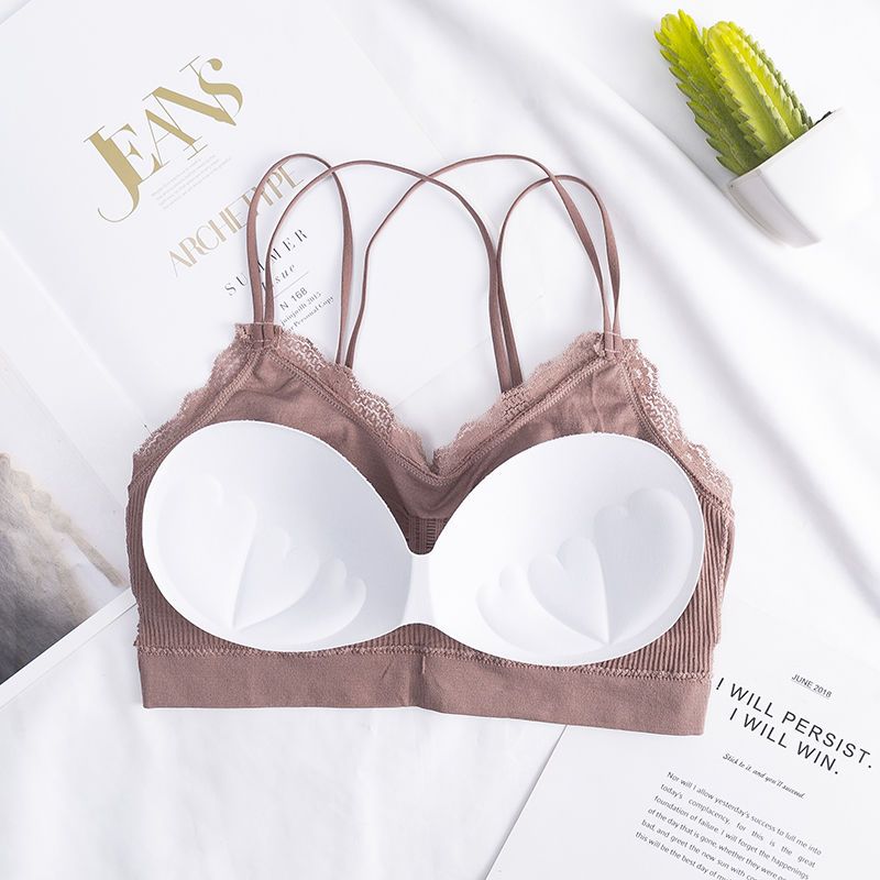 Girls underwear feminine and charming no steel ring bra bra thin section student beautiful back bra gathered together to wrap the chest