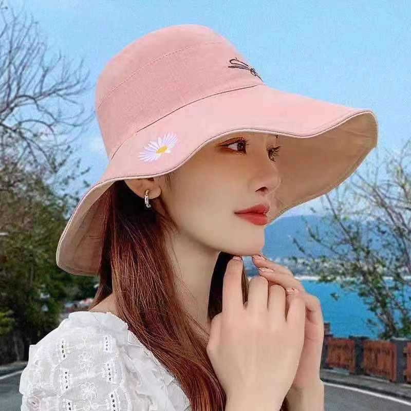 Korean version of the double-sided small daisy fisherman hat women's summer Japanese style cover face trendy all-match sunshade big edge sun sunscreen hat