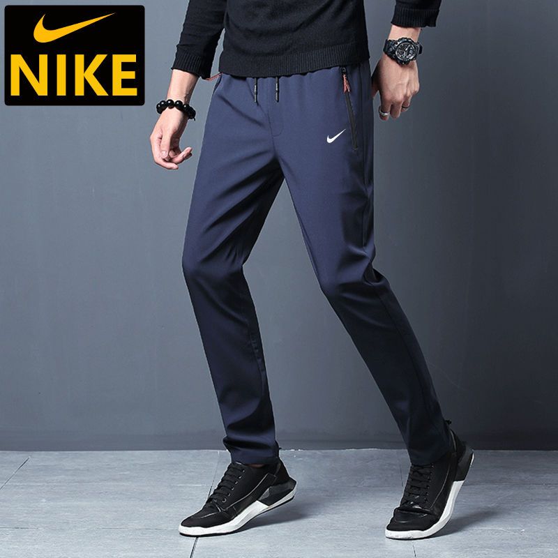 夏季冰丝薄款休闲裤男士韩版修身运动裤大码男弹力直筒宽松长裤子