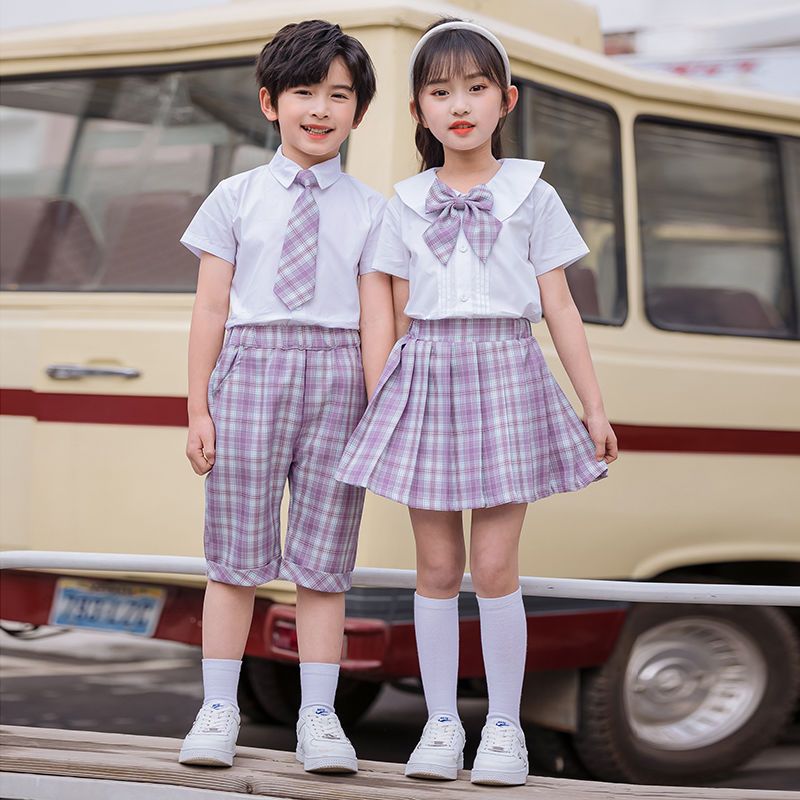幼儿园园服小学生班服儿童校服时尚jk套装女韩版格子短袖校服套装