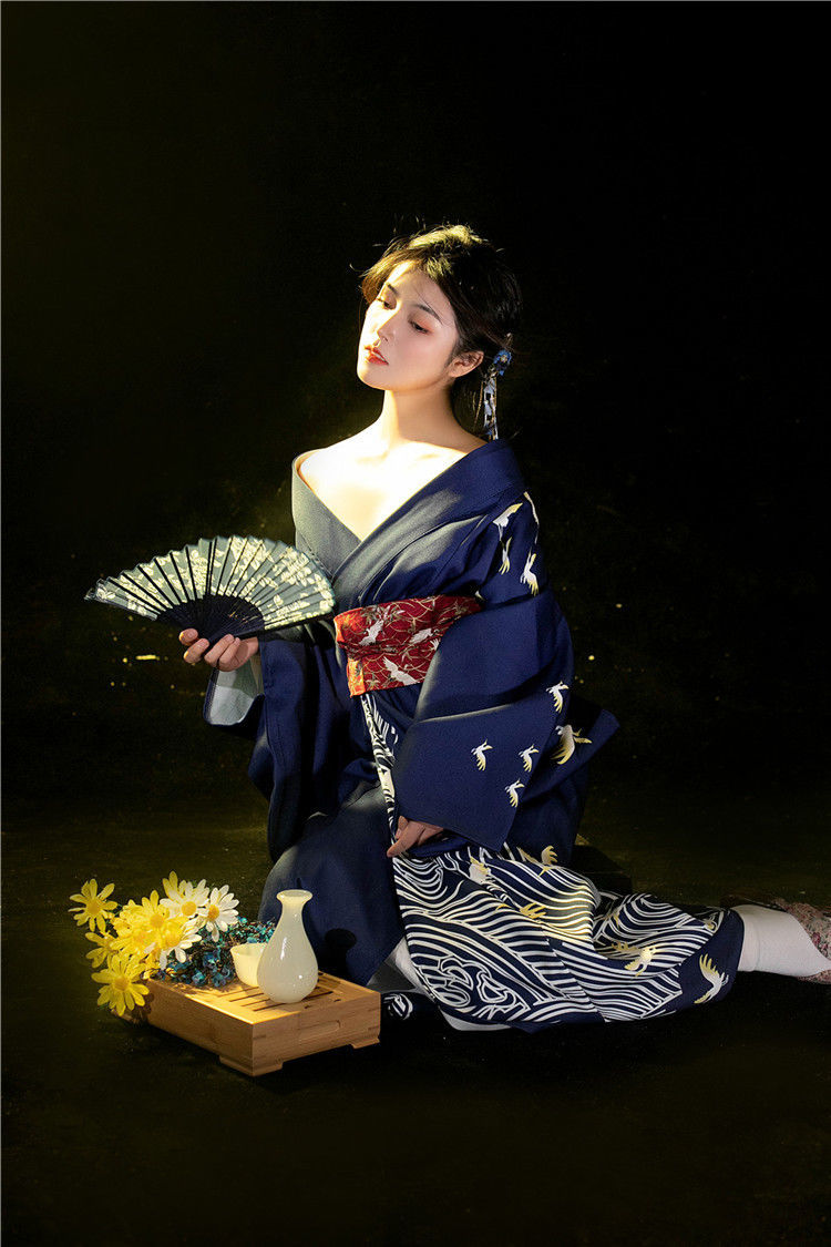 【日系風】神明少女和服女拍照服裝正裝傳統復古改良藏青色黒鶴日式外景寫真 | Yahoo奇摩拍賣