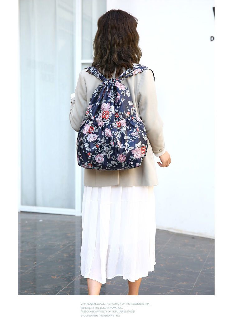 出极 百搭尼龙束口袋双肩包女户外运动包妈咪包大容量背包轻便旅行包包