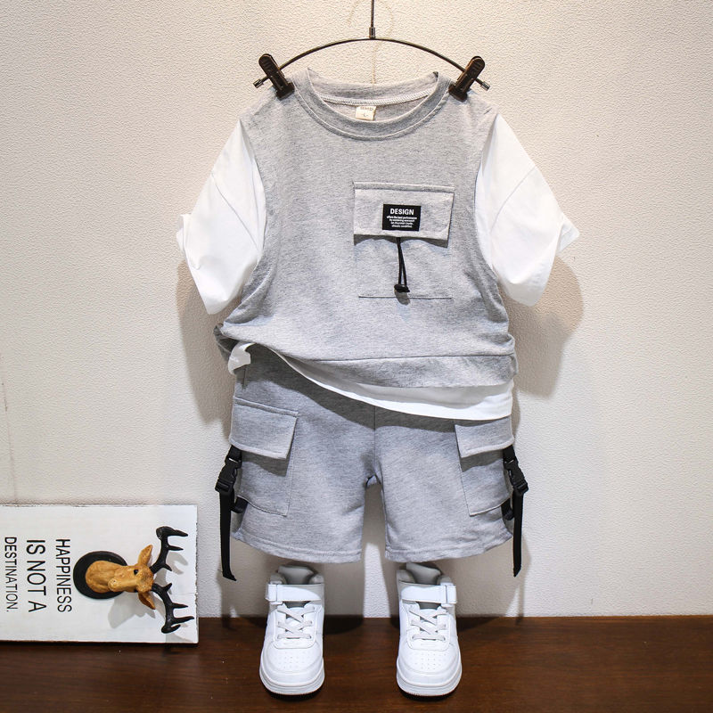 Trendy children's clothing boy summer suit  new summer small children handsome baby summer short-sleeved clothes