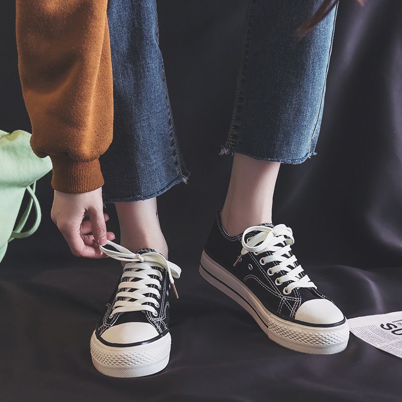 厚底帆布鞋女学生夏季薄款2021年新款韩版百搭增高板鞋子女ins潮