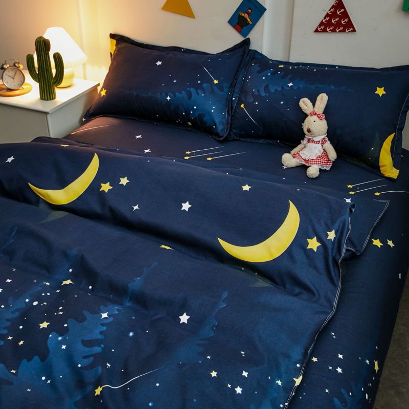 Nordic style starry sky blue ins bed four-piece set 1.5 quilt cover cartoon male and female quilt cover dormitory single three-piece set