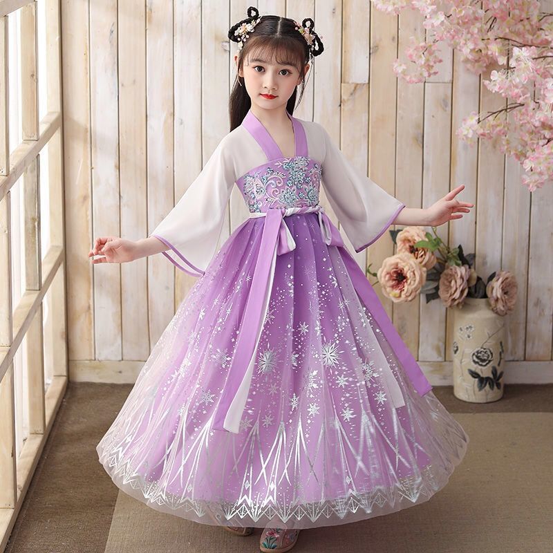 唐装女童汉服夏仙女裙中国风超仙裙子雪纺儿童古装汉服女公主裙