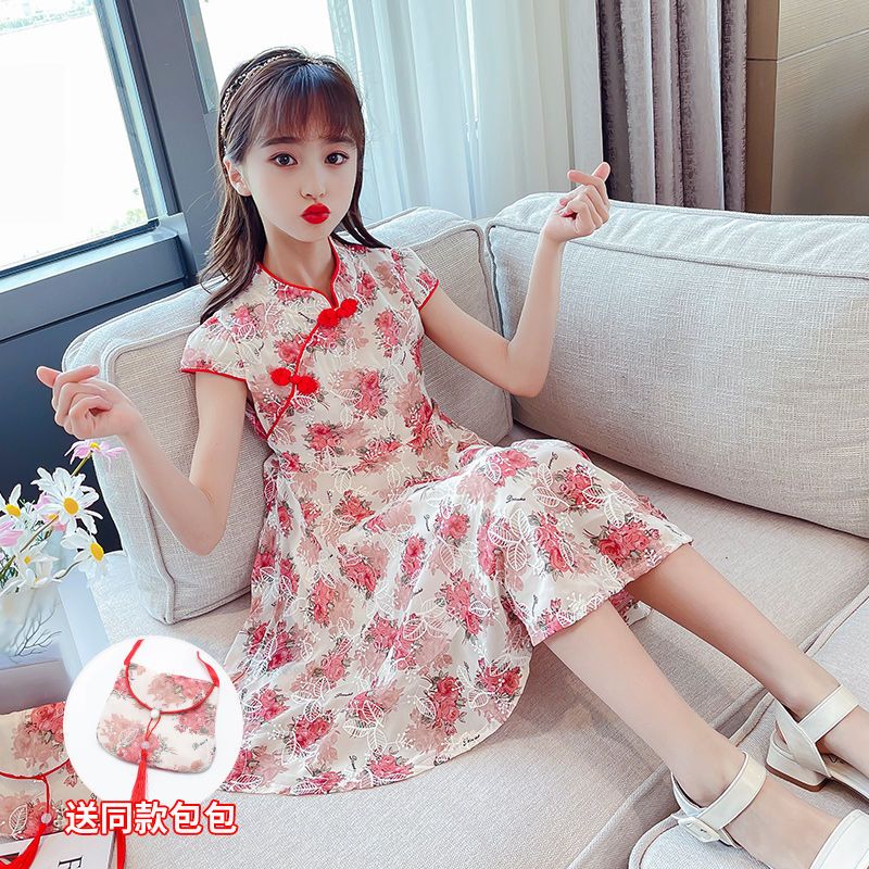 女童旗袍連衣裙夏裝2021新款洋氣中國風夏季兒童網紅漢服公主裙子