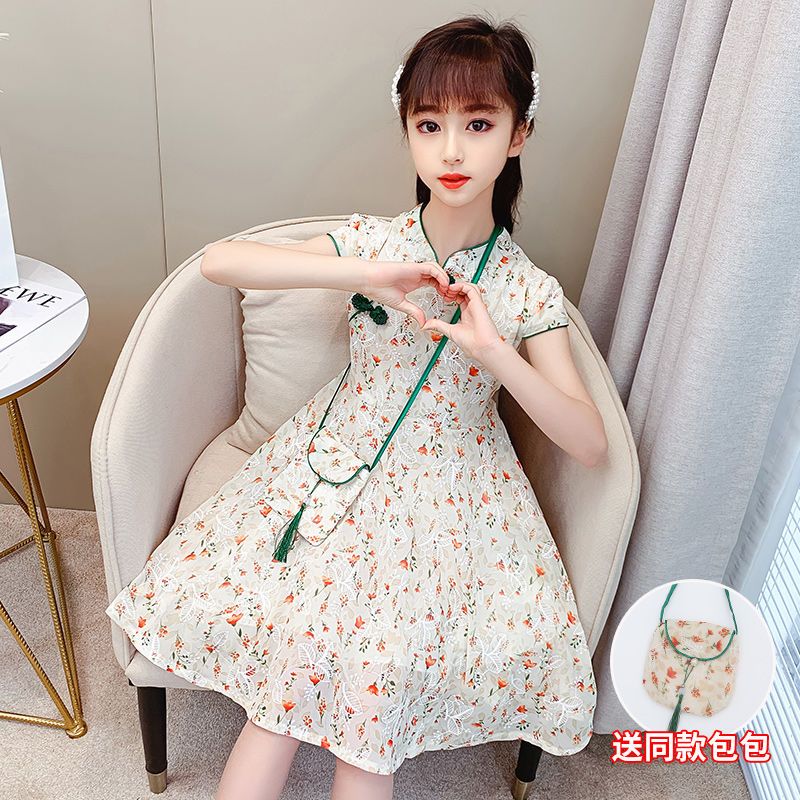 女童旗袍连衣裙夏装2021新款洋气中国风夏季儿童网红汉服公主裙子