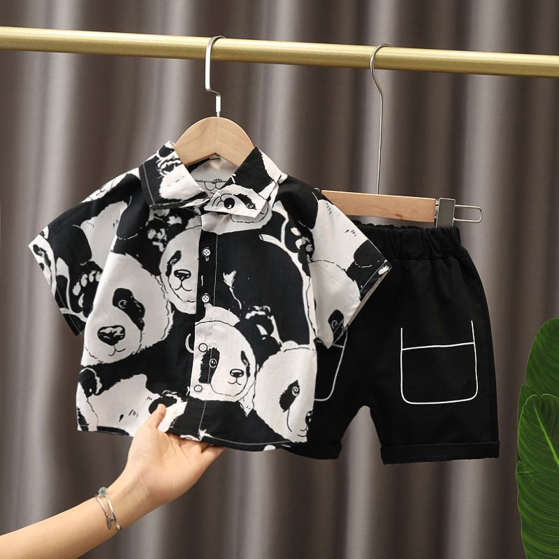 Boys' summer suit 2021 new handsome baby 1-3 years old 5 summer short sleeve children's summer two piece set fashion