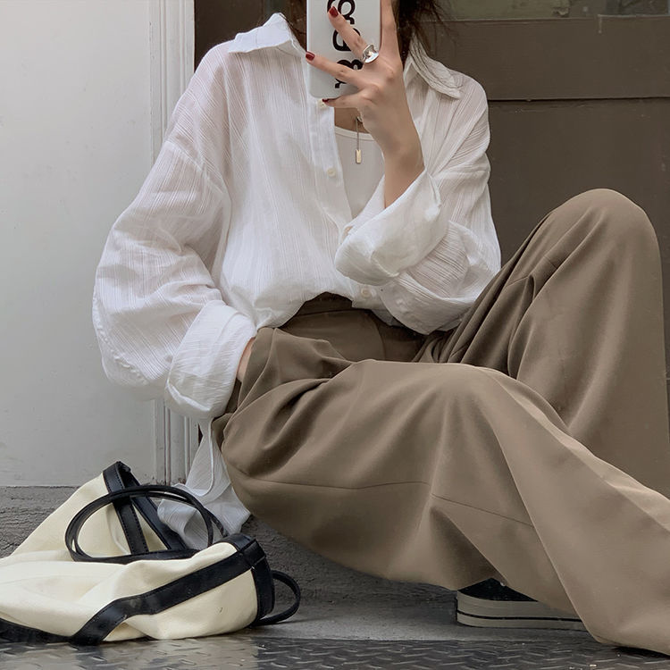 白色防晒衬衫外套女设计感夏季薄款2023新款韩版宽松慵懒长袖上衣