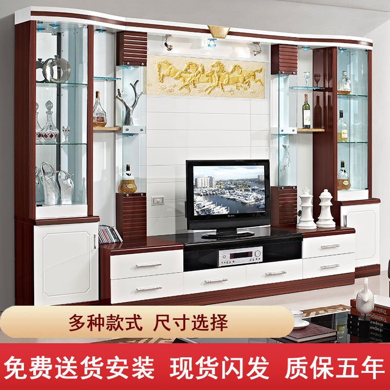 客厅整体电视柜现代简约组合影视柜背景墙酒柜一体电视墙装饰地柜