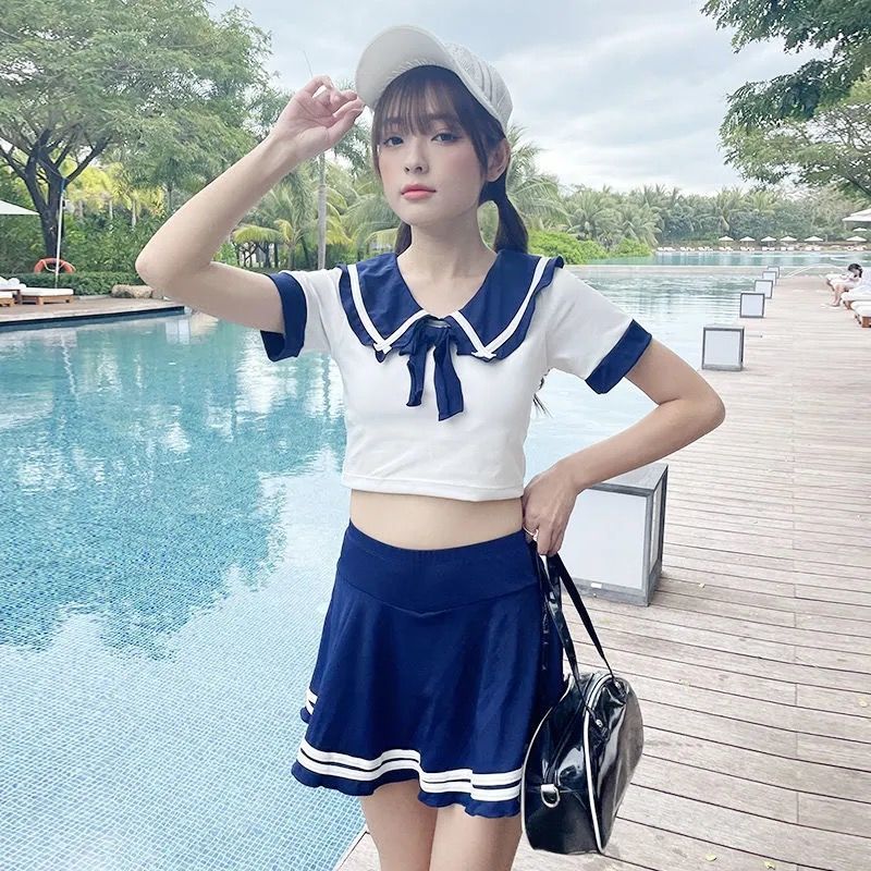 新款分体泳衣2021学院风jk制服遮肉显瘦保守可爱少女日系小胸泳装