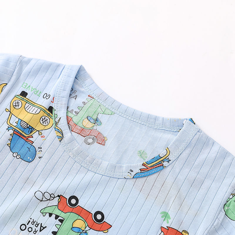 Girls' pajamas summer suit 2021 new small and medium-sized children's summer mid-sleeved air-conditioned clothes thin section male baby home clothes