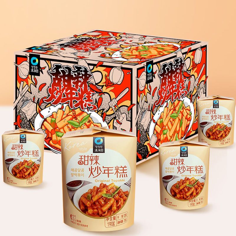 清净园甜辣炒年糕杯装速食韩国正宗风味甜辣炒年糕礼盒(四杯装)