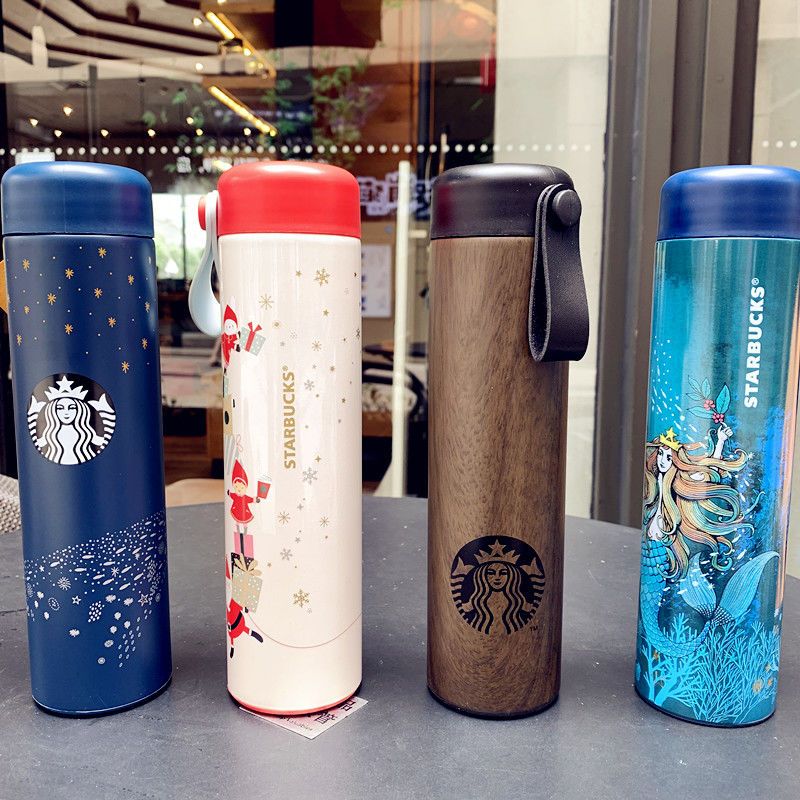 星巴克杯子木纹2021夏季新品夏夜星空蓝色渐变出行杯保温车载水杯【2