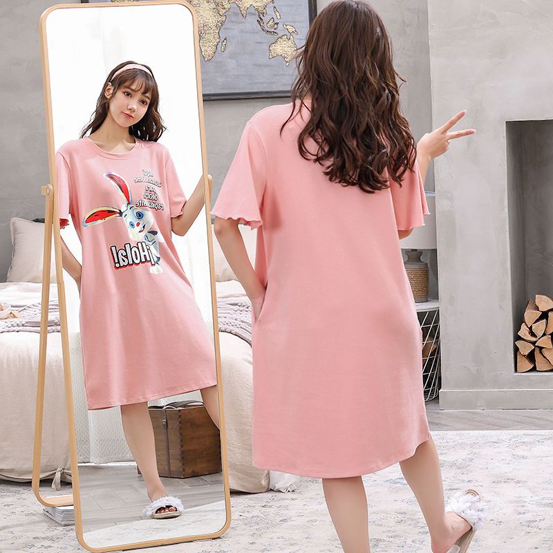 Nanjiren short-sleeved cotton nightdress female summer Korean version large size fat mm200 catties loose plus fat and can be worn outside