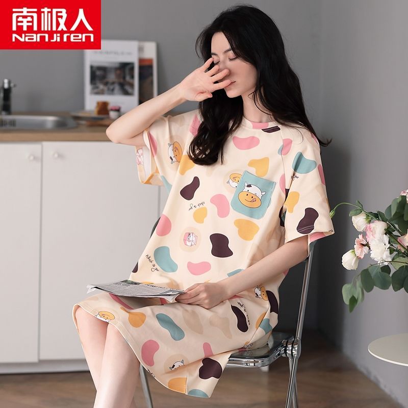 Pure cotton nightdress female summer short-sleeved dress Korean version fresh student cute pajamas summer home service