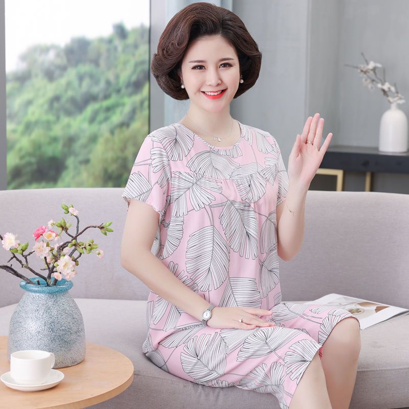 短袖家居服棉綢媽媽薄款夏季可外穿中老年人女士綿綢睡衣套裝大碼