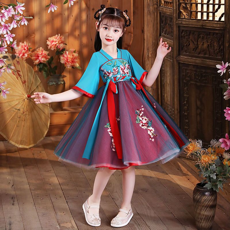 漢服女童夏兒童春秋中國風古裝超仙裙女古風襦裙小女孩連衣裙夏裝
