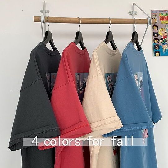 100% cotton 2022 summer new short-sleeved T-shirt men's Harajuku style national tide printing loose ins all-match T-shirt