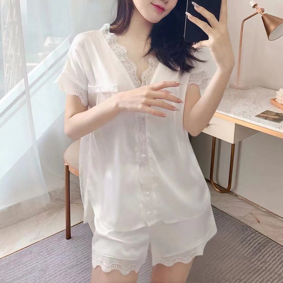 睡衣女夏季冰絲蕾絲花邊韓版性感兩件套夏天公主可愛可外穿家居服