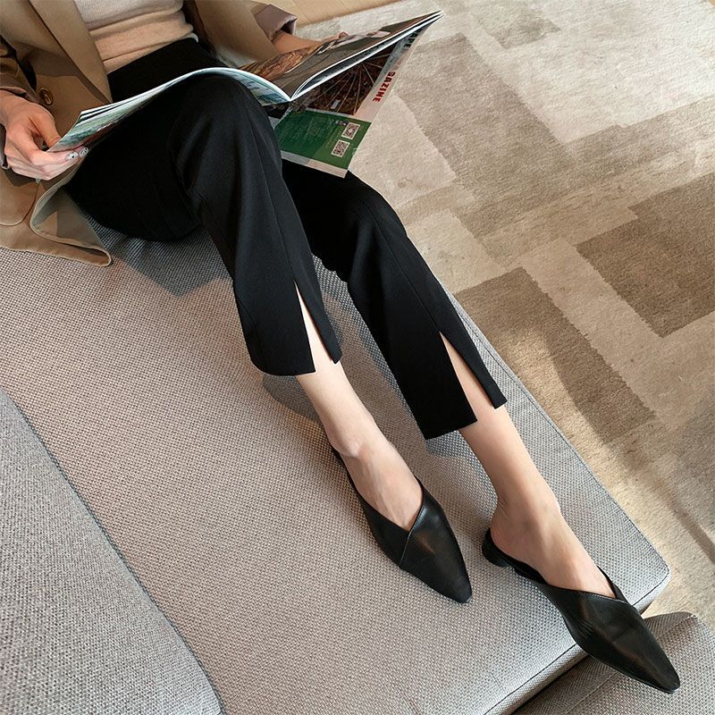 Slit straight leg nine-point suit pants women's spring and autumn drape high waist slimming small slit casual small feet trousers
