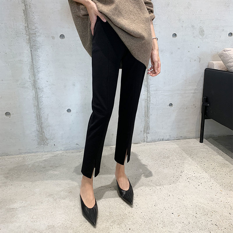 Slit straight leg nine-point suit pants women's spring and autumn drape high waist slimming small slit casual small feet trousers