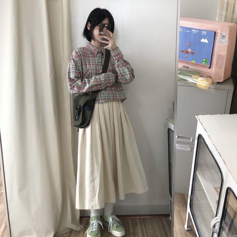 Skirt new style 2023 spring and summer female students Korean version loose mid-length versatile college style fresh ins skirt