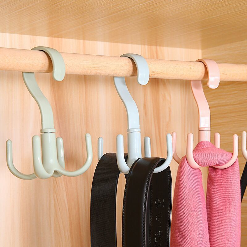 Vierklauwige multifunctionele roterende haak voor kledingopslag, riem, geen perforatie, droge en natte transparante deur, hoed_voghion.com