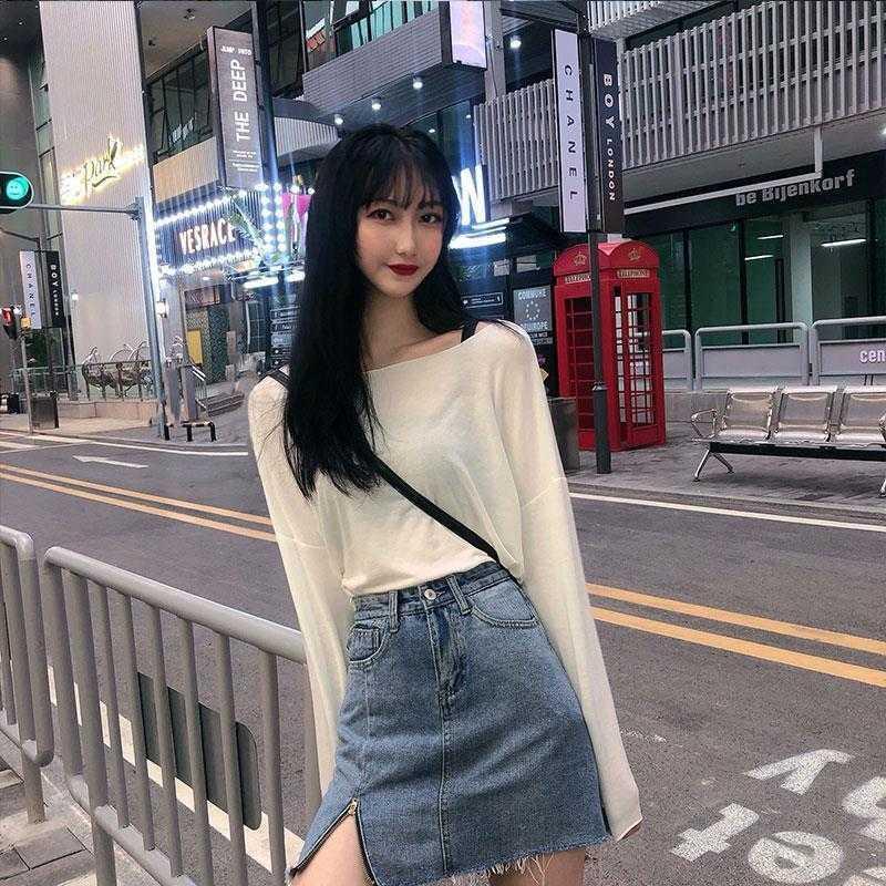 Split denim short skirt for women 2021 new summer large size fat mm Korean style high-waist slim hip-covering A-line skirt