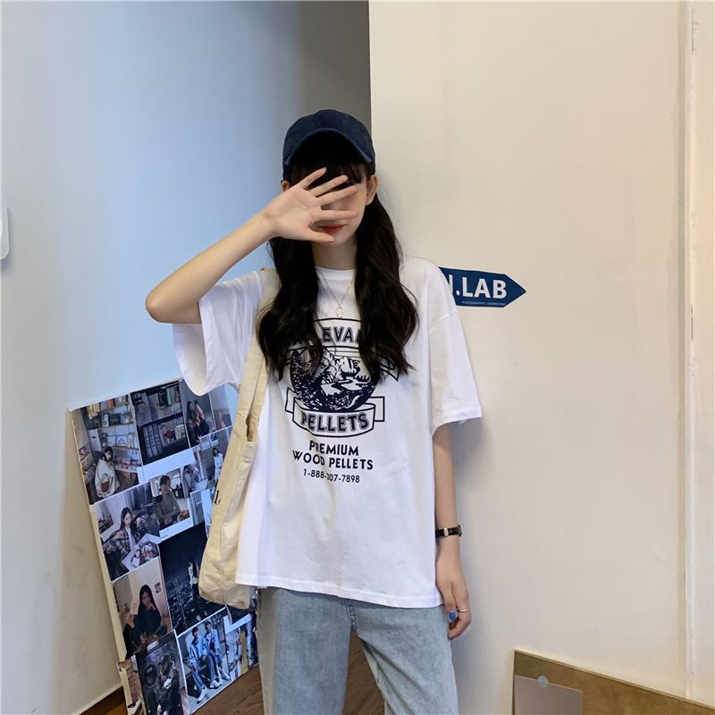 37788-2021夏季新款体恤韩版宽松原宿风印花黑色T恤女夏短袖上衣ins潮-详情图